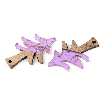 Transparent Resin & Walnut Wood Pendants RESI-S389-008A-B01-1