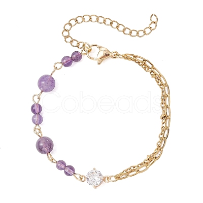Round Natural Gemstone Beads Link Bracelets BJEW-JB13488-1