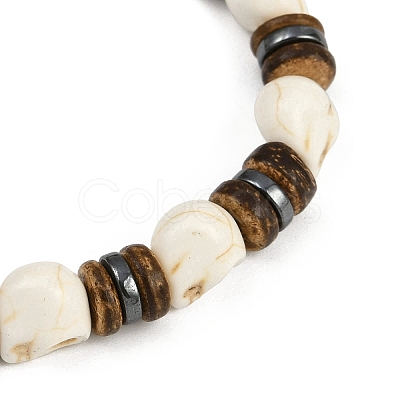 Natural Coconut & Synthetic Turquoise & Non-magnetic Synthetic Hematite Beads Stretch Bracelets for Men BJEW-JB12133-01-1