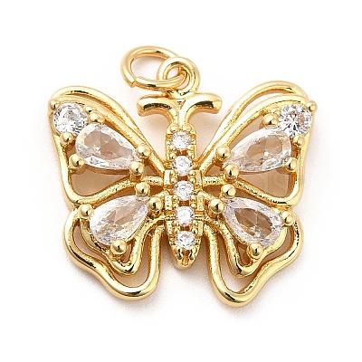 Rack Plating Brass Cubic Zirconia Pendants KK-K270-15G-1