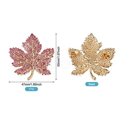 Autumn Maple Leaf Light Gold Alloy Rhinestone Brooch Pins JEWB-TADJ0001-01A-1