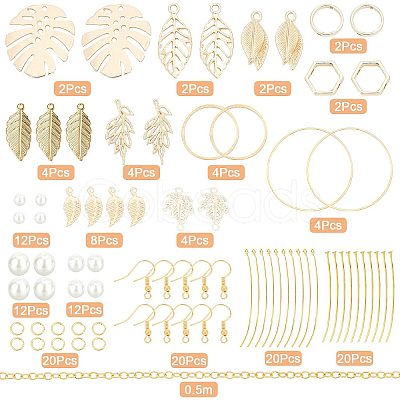 DIY Leaf & Pearl Dangle Earring Making Kits DIY-SC0016-50-1