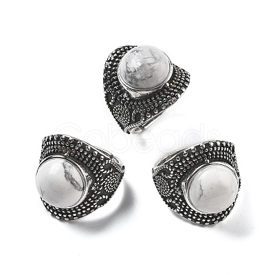 Natural Howlite Adjustable Rings RJEW-I108-03AS-10-1