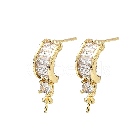 Brass Pave Clear Cubic Zirconia Stud Earring Findings KK-D369-08G-1