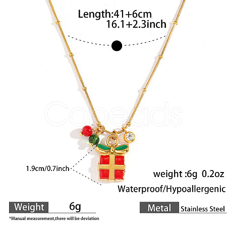 304 Stainless Steel Enamel & Rhinestone & Resin Christmas Pendant Necklaces for Women FS-WG85DFF-09-1