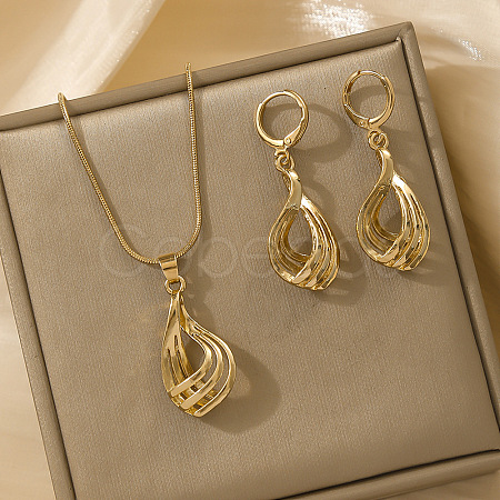 Teardrop Alloy Hoop Earrings & Pendant Necklaces Sets FS-WG8597C-07-1