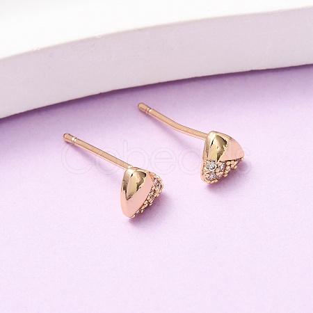 Brass Micro Pave Clear Cubic Zirconia Triangle Stud Earrings EJEW-L278-03G-1