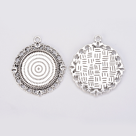 Tibetan Style Alloy Pendant Cabochon Settings TIBEP-N003-63AS-1