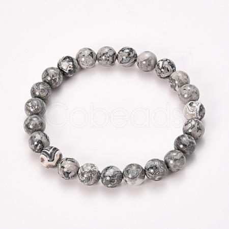 Natural Wave Jasper Beaded Stretch Bracelets BJEW-Q692-22-8mm-1