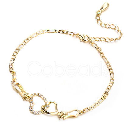 Brass Cubic Zirconia Link Chain Bracelets BJEW-EE0003-01G-1