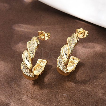 Brass Micro Pave Clear Cubic Zirconia Twist Stud Earrings EJEW-L275-16G-01-1
