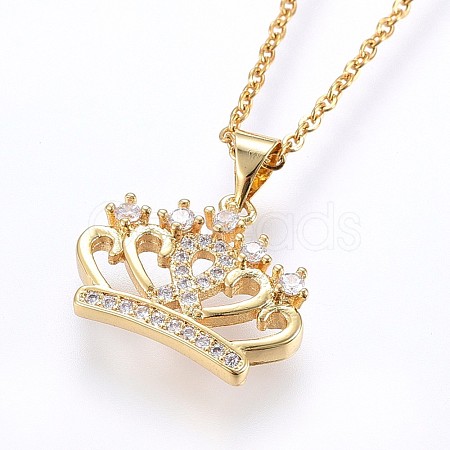 Brass Micro Pave Cubic Zirconia Pendant Necklaces NJEW-H486-21G-1