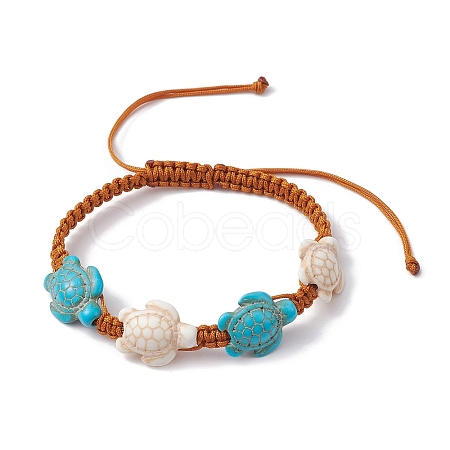 Synthetic Turquoise Sea Turtle Braided Bead Bracelet BJEW-JB10036-01-1