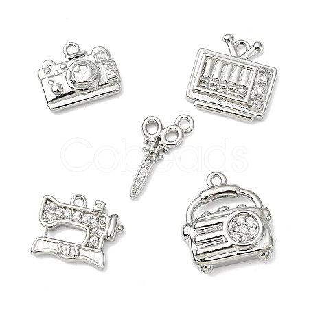 10Pcs 5 Styles Brass Micro Pave Clear Cubic Zirconia Pendants KK-CJ0004-26P-1