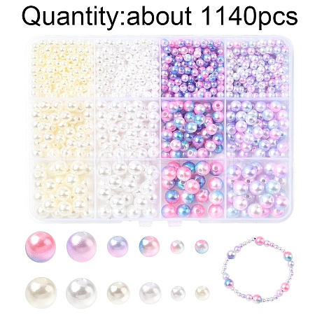 1140Pcs 12 Styles ABS Plastic Imitation Pearl Beads KY-YW0001-96B-1