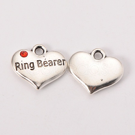Wedding Theme Antique Silver Tone Tibetan Style Heart with Ring Bearer Rhinestone Charms TIBEP-N005-15D-1