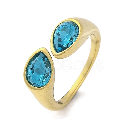 Ion Plating(IP) 304 Stainless Steel Rhinestone Teardrop Cuff Open for Women RJEW-N046-04D-G-1
