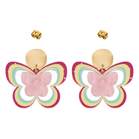Brass Printing Acrylic Butterfly Dangle Stud Earrings EJEW-TA00672-1