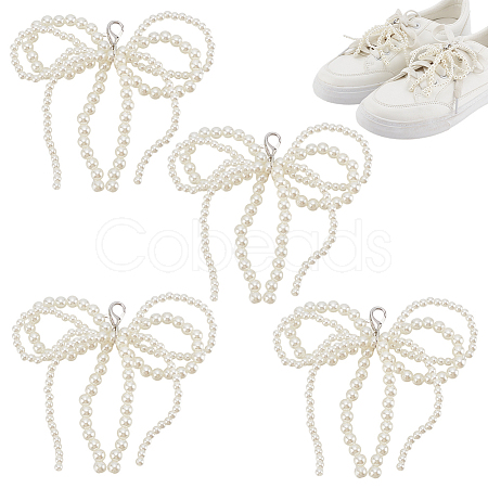 Bowknot Plastic Imitation Pearl Shoe Charms AJEW-WH0348-542B-01-1