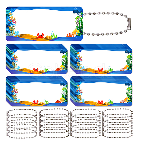 Rectangle Marine Life Theme PVC Hangtag Ornaments HJEW-WR0001-13-1