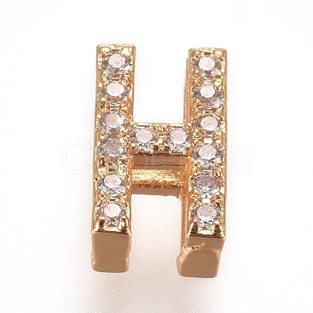 Golden Plated Brass Micro Pave Cubic Zirconia Slide Charms ZIRC-L075-61H-G-1