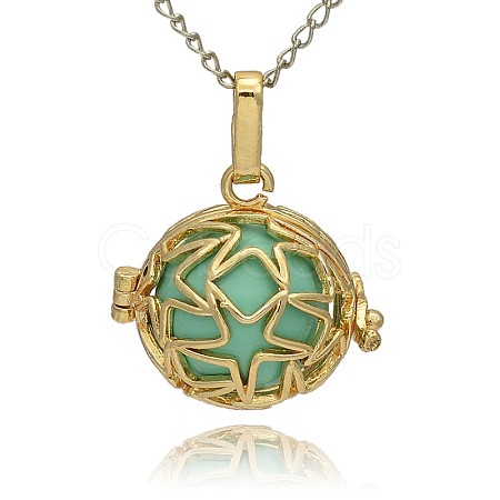Golden Tone Brass Hollow Round Cage Pendants KK-J231-08G-1