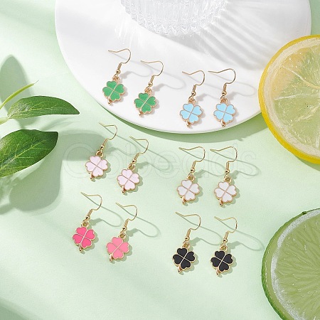 Clover Alloy Enamel Dangle Earrings EJEW-JE06614-1