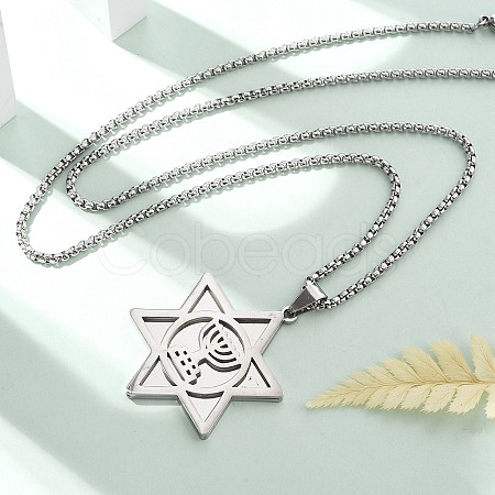 Hanukkah 201 Stainless Steel Star of David Pendant Necklaces NJEW-Z058-02P-1