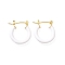 Brass Enamel Hoop Earrings for Women, Flat Round, Light Gold, White, 20x19.5x4mm, Pin: 0.8mm