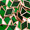 Olycraft 30Pcs Colored Glass Mosaic Tiles, with Rose Gold Brass Edge, for Mosaic Wall Art, Turkish Lamps, Rhombus, Dark Green, 24.5~25x14.5~15x3mm