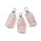 Rack Plating Copper Wire Wrapped Natural Rose Quartz Chip Big Pendants, Macrame Gems Charms, Cadmium Free & Lead Free, Platinum, 45.5~56x17~20x17~22mm, Hole: 5~6.5mm