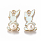 Alloy Enamel Pendants, with Glass Imitation Pearl, Rabbit, Golden, Aquamarine, 25x18x8.5mm, Hole: 2.5mm