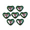 Flower Printed Opaque Acrylic Heart Beads, Dark Green, 16x19x8mm, Hole: 2mm