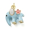 Elephant Rack Plating Brass Enamel Pendants, with Jump Ring, Long-Lasting Plated, Cadmium Free & Lead Free, Real 18K Gold Plated, Light Blue, 15x14.5x9.5mm, Hole: 3.8mm