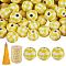 50Pcs Natural Wooden Beads with Tartan Pattern, 10Pcs Polyester Tassel Big Pendant Decorations, 1 Roll Cotton String Threads, for DIY Jewelry Finding Kits, Yellow, 16mm, Hole: 4mm, 50pcs/bag