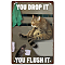 Tinplate Sign Poster, Vertical, for Home Wall Decoration, Rectangle with Word YOU DROP IT YOU FLUSH IT, Cat Pattern, 300x200x2.2mm