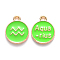 Alloy Enamel Pendants, Cadmium Free & Lead Free, Flat Round with Constellation, Light Gold, Pale Green, Aquarius, 22x18x2mm, Hole: 1.5mm