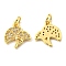 Rack Plating Brass Micro Pave Cubic Zirconia Charms, with Jump Ring, Ginkgo Biloba Leaves, Real 18K Gold Plated, 13x12x1.4mm