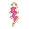 Alloy Enamel Pendants, Lightning, Light Gold, Deep Pink, 20.5x7.5x1.5mm, Hole: 2mm