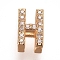 Golden Plated Brass Micro Pave Cubic Zirconia Slide Charms, Letter, Clear, Letter.H, 7~7.5x1.5~6.5x3mm, Hole: 6x1mm