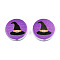 Halloween Printed Natural Wood Beads, Flat Round with Witch Hat Pattern, Medium Orchid, 19~20x5.9mm, Hole: 2~2.2mm