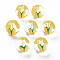 Transparent Glass Enamel Beads, Hand Drawn Beads, Round, Yellow, 13x12x11mm, Hole: 1.6mm