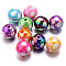 10Pcs UV Plating Colours Acrylic Beads, Printed Straight Hole Round Beads, Mixed Color, 15x15mm, Hole: 3mm