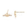 Clear Cubic Zirconia Crown Stud Earrings EJEW-G321-05G-3