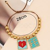 8mm Round Brass Bead Glass Seed Beaded Square with Heart Letter FE Charms Bracelets RH7908-3