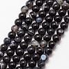 Natural Black Agate Bead Strands G-K166-13-6mm-05-1