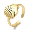 Shell Shape Rack Plating Brass Open Cuff Finger Rings for Women RJEW-L123-008G-1
