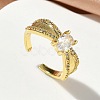 Brass Micro Pave Cubic Zirconia Cuff Open Rings RJEW-C163-06G-1