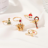 18Pcs 6 6 Style Santa Claus & Christmas Tree & Flower & Deer & Candy Cane Enamel Adjustable Rings Set RJEW-NB0001-03-6
