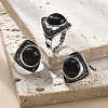 Natural Obsidian Adjustable Rings G-P560-03AS-13-1